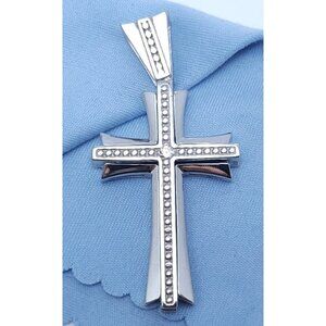 Beautiful 14K Karat Solid White Gold Designer Diamond Cross Pendant Charm